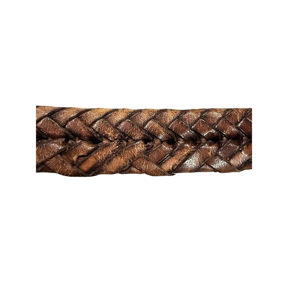 Brighton Brown Braided Leather‎ Belt Silver Engraved Buckle Southwestern Size 32
